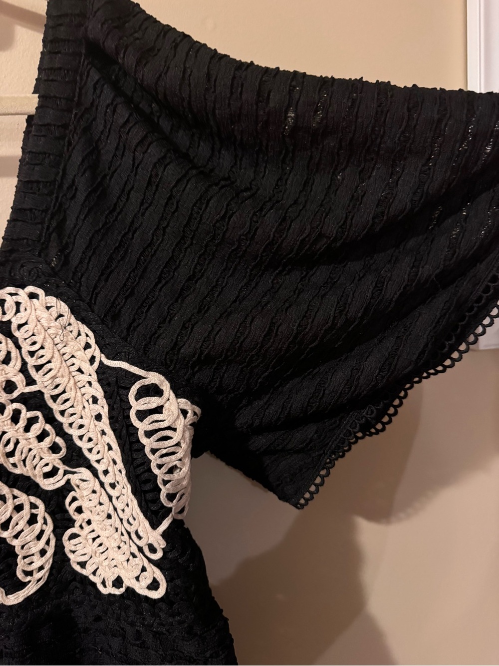 Anthropologie x Sarah Hann Black Flutter-Sleeve Crochet Top - size large - Picture 6 of 11